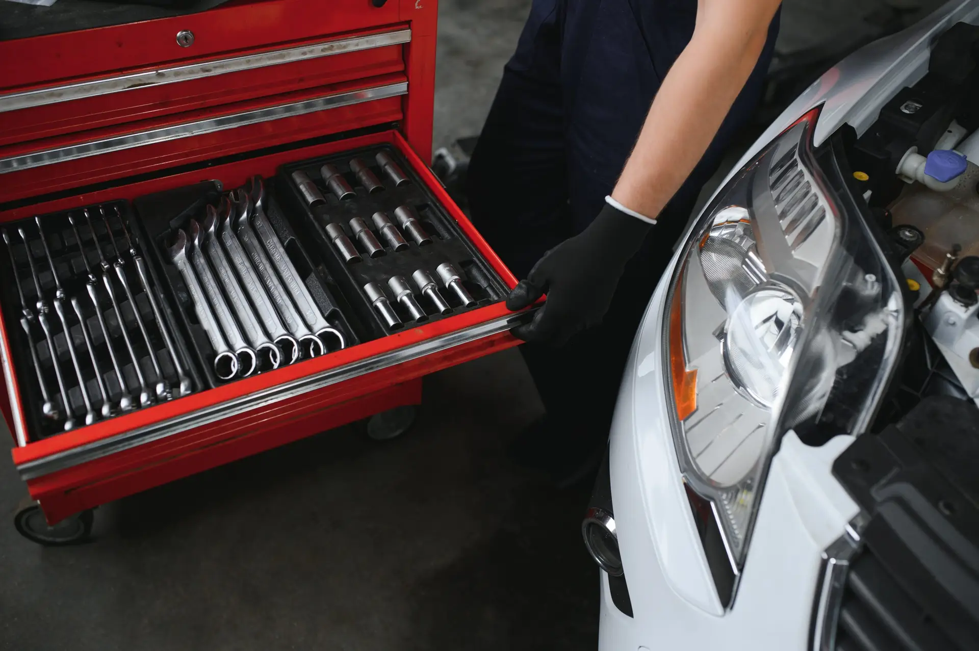 A set of tools for repair in car service.